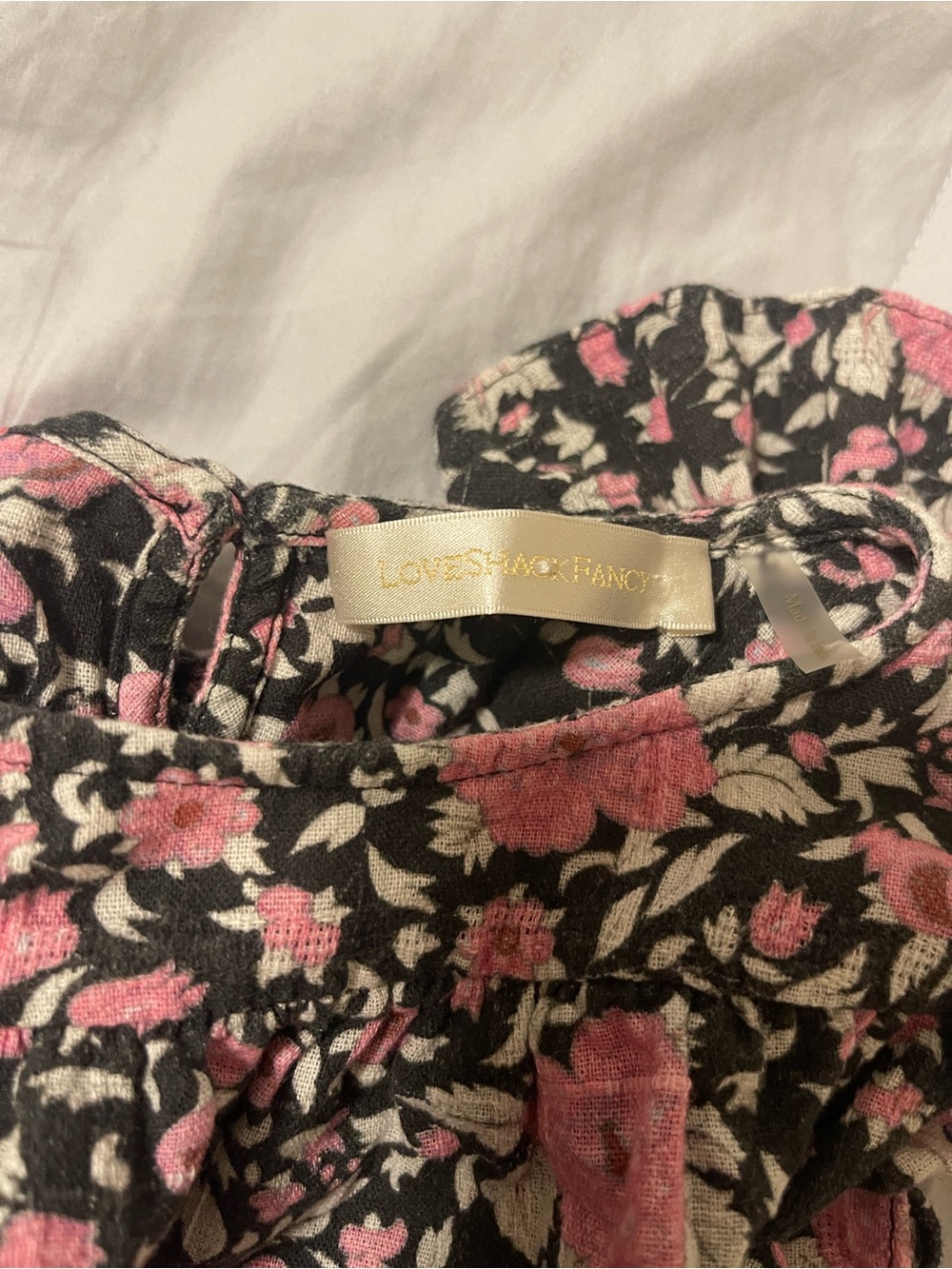 LoveShackFancy Black Dress with Pink Floral Ruffles - Picture 3 of 3
